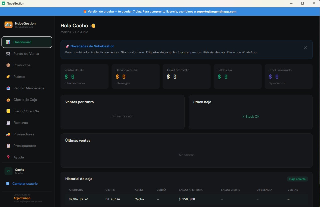 NubeGestion Escritorio — Dashboard en Windows